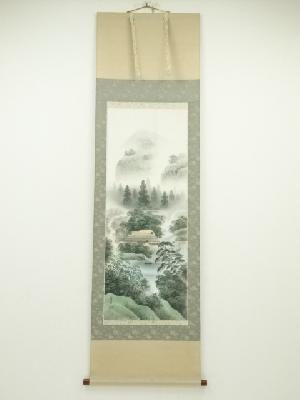 青苔筆　山水　肉筆絹本掛軸